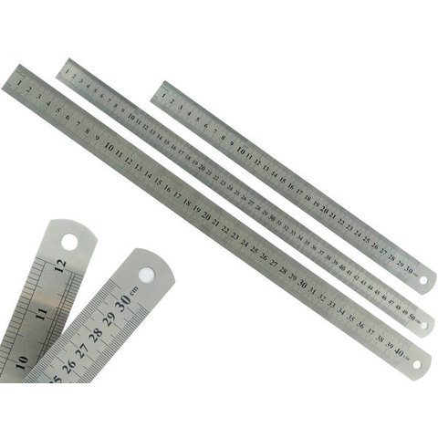 Kit Com 3 Réguas Metal Leve De Aço Inoxidável Tamanho 30 40 e 50 cm Marcação Baixo Relevo Escolar Es
