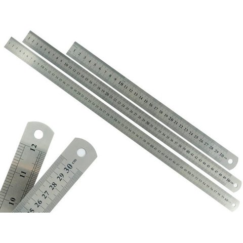 Kit Com 3 Réguas Metal Leve De Aço Inoxidável Tamanho 30 50 e 60 cm Marcação Baixo Relevo Escolar Es
