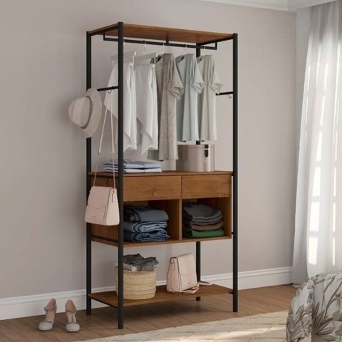 Guarda-roupa Solteiro Closet Aberto Paris Preto Demolição