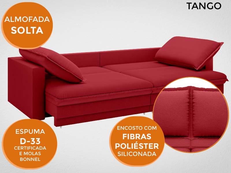 Sofá Tango 2,60M Sem Caixa, Retrátil e Reclinável Velosuede Vermelho - Netsofás - 4