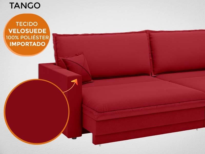 Sofá Tango 2,60M Sem Caixa, Retrátil e Reclinável Velosuede Vermelho - Netsofás - 6