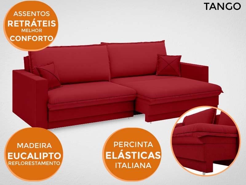 Sofá Tango 2,60M Sem Caixa, Retrátil e Reclinável Velosuede Vermelho - Netsofás - 5