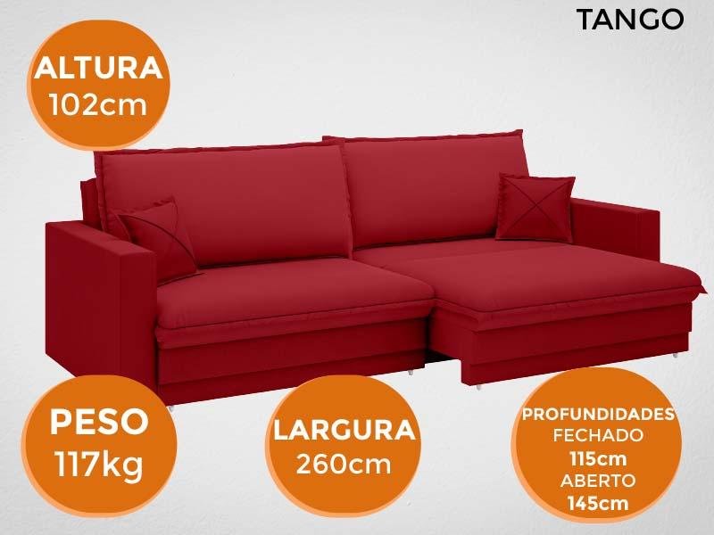 Sofá Tango 2,60M Sem Caixa, Retrátil e Reclinável Velosuede Vermelho - Netsofás - 7