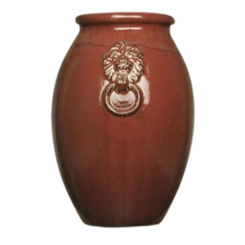Vaso Decorativo Cerâmica Vermelho Terroso Cabeça Leão Glaze 44cm Columbus Gold