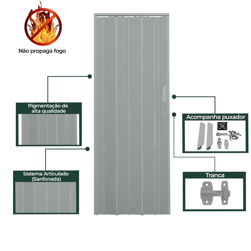 Porta Sanfonada de PVC 135x210cm AZN - Cinza - 6