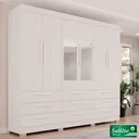 Ver imagem 3 de Roupeiro Dinamarca com Espelho 6 Portas 9 Gavetas Branco