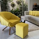 Ver imagem 3 de Poltrona Giovana Base Giratória Ferro e Madeira em Sued Premium:amarelo