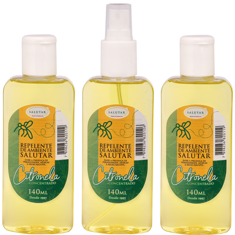 Kit Repelente de Citronela Salutar, Longa Duração para Ambiente. Moscas, Mosquitos e Pernilongos (3 