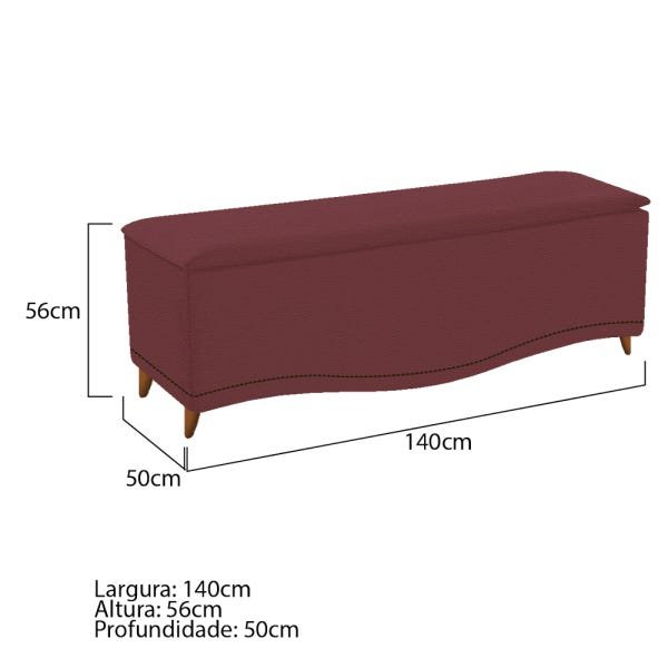 Calçadeira Estofada Yasmim 140cm Casal Corano Bordô - Adj Decor - 3