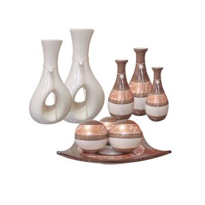 Conjunto Vasos em Ceramica Super Decoração Cor e Brilho Betume