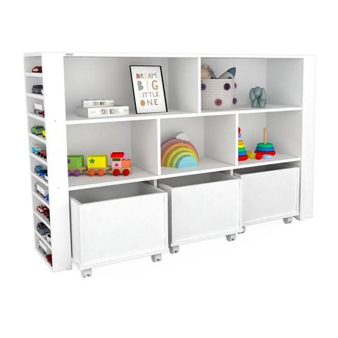 Organizador Infantil Newton com Baús e Porta Carrinhos MDF Branco Woodcore