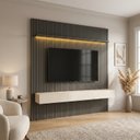 Ver imagem 1 de Rack com Painel Ripado para TV até 90 Polegadas em MDF com LED 250x228,8cm Grafite Off White Nobre