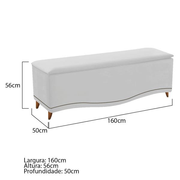 Calçadeira Estofada Yasmim 160cm Queen Size Suede Branco - Adj Decor - 3