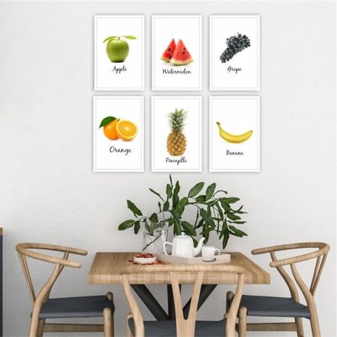 Quadro decorativo 30x20 Frutas nome Inglês Moldura
