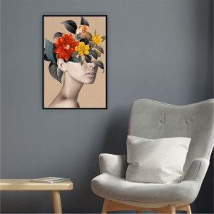 Quadro 70x50 Mulher Florida Fundo Laranja Canvas