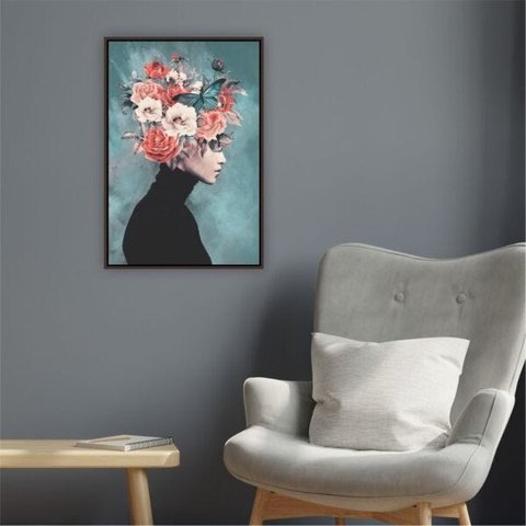 Quadro 70x50 Mulher Florida Fundo Verde Canvas