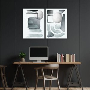 Quadro 70x50 2pçs Abstrato Minimalista Cinza Canva
