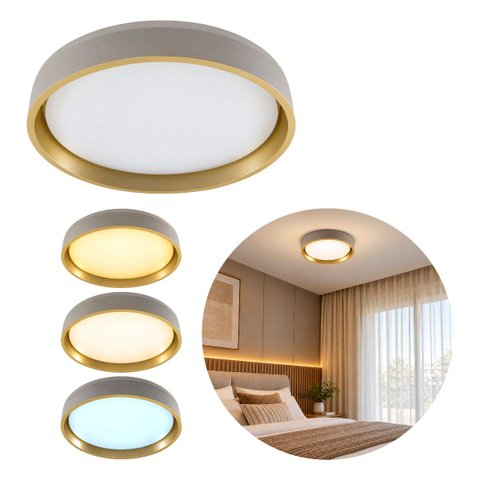 Plafon LED Sobrepor Yael Redondo 25W Dourado c/ Branco 3 Cores de Luz Luminatti ST3357
