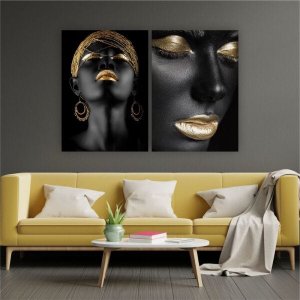 Quadro 70x50cm 2pçs Mulheres Dourado Canvas