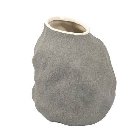 Vaso Decorativo Organico em Ceramica Cinza Escuro 18x16cm