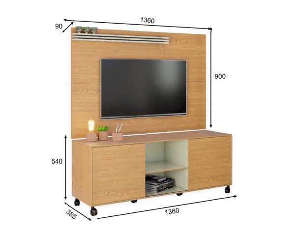 Rack com Painel 1.36 para TV até 55 Freijó com Off White - 2