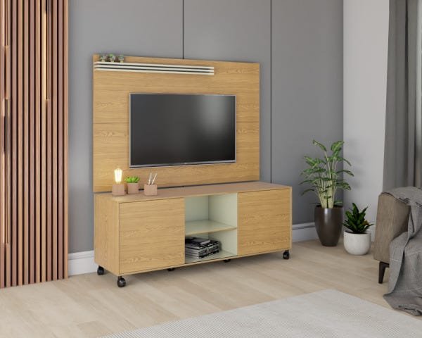 Rack com Painel 1.36 para TV até 55 Freijó com Off White - 1