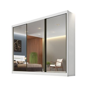 Guarda Roupa Casal com 3 Portas Espelhadas e 6 Gavetas Sollo Plus Novo Horizonte Branco