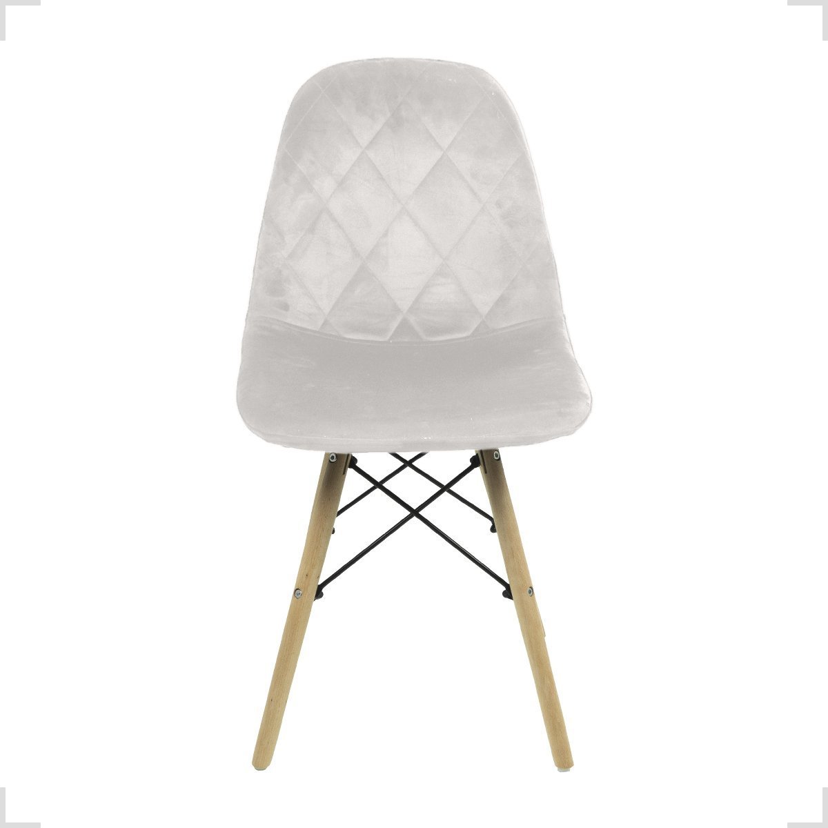 Kit 02 Cadeiras Charles Eames Wood Eiffel Veludo Estofado Branco - 3