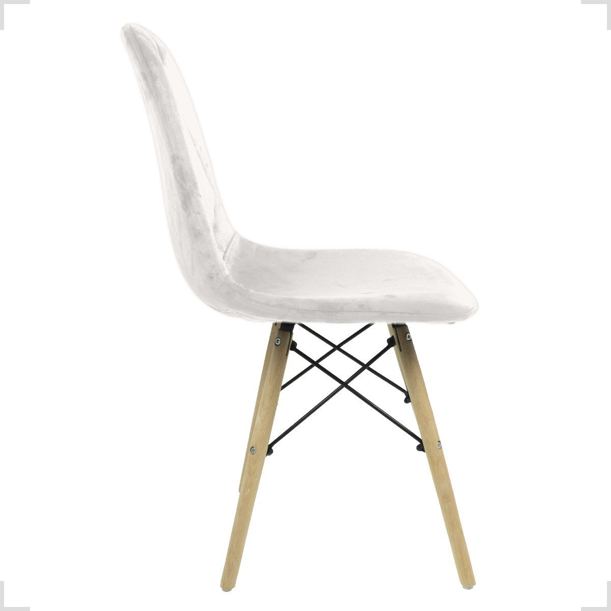Kit 02 Cadeiras Charles Eames Wood Eiffel Veludo Estofado Branco - 6