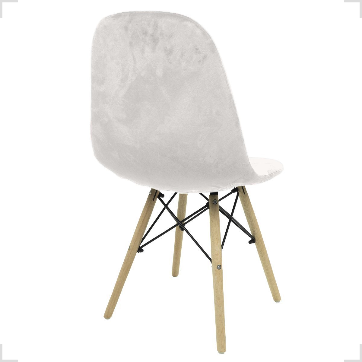 Kit 02 Cadeiras Charles Eames Wood Eiffel Veludo Estofado Branco - 4