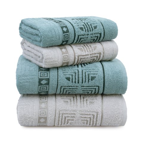 Jogo de Toalha 4 Peças - Volare - 100% Algodão - Appel Cor: Cinza / Verde