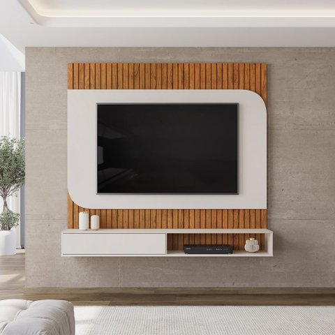 Painel para TV 65 Polegadas com Nichos Tom para Sala de Estar Freijó Off White DJ Móveis