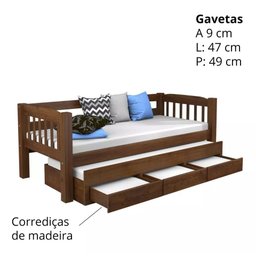 Bicama Madeira com 3 Gavetas - Italia - 2