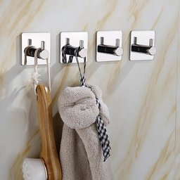02 Suportes Gancho Adesivo Multiuso Espelhado Porta Toalha Roupas Utensílios Banheiro Cozinha - 5