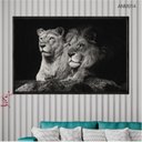 Ver imagem 1 de Quadro Decorativo - Casal de Leoes Preto e Branco Anm014 Vidro com Impressão Uv - 60x40cm