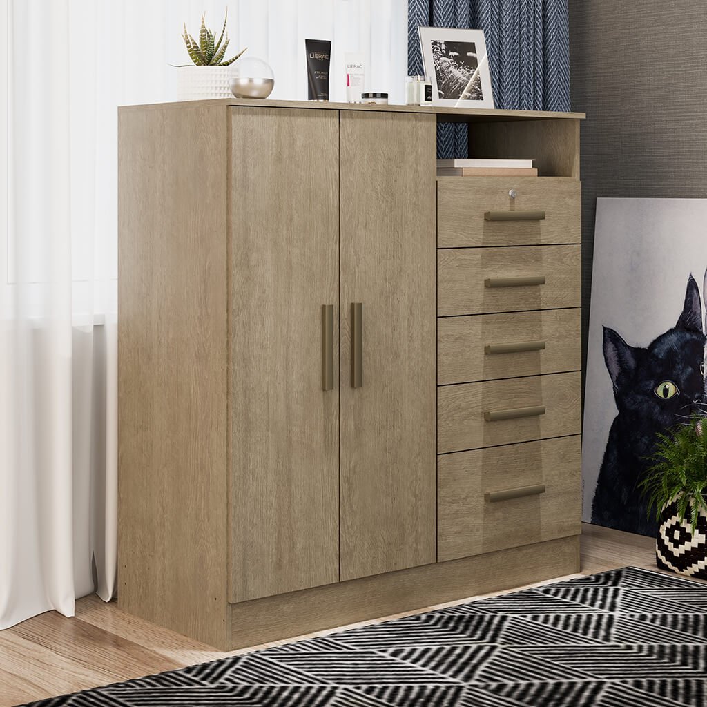 Cômoda Versátil com 2 Portas e 5 Gavetas Brunne | MadeiraMadeira