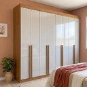 Ver imagem 1 de Guarda Roupa Casal 100% MDF 8 Portas 8 Gavetas com Cabideiros 275x240x57cm Cinamomo/Off White