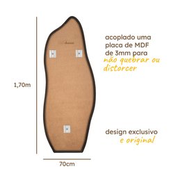 Espelho Orgânico Grande Corpo Inteiro 170x70cm Moldura em Couro Mod. Flame - Cor da Moldura Preto - 2