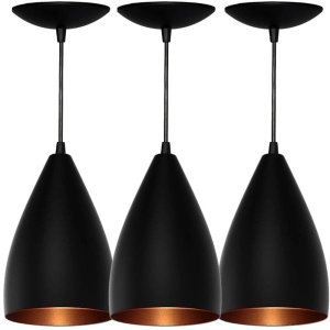Kit 3 Pendentes Vegas (Preto Textura / Bronze)