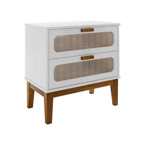 Mesa de Cabeceira 2 Gavetas Santorini Branco 60 Cm com Tela Indiana - Branco