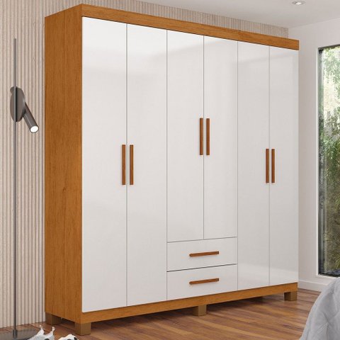 Guarda-roupa Solteiro Aurora 6 Portas 2 Gavetas 22116 Cinamomo/branco - Carioca Móveis