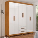 Ver imagem 1 de Guarda-roupa Solteiro Aurora 6 Portas 2 Gavetas 22116 Cinamomo/branco - Carioca Móveis