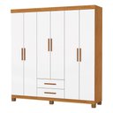 Ver imagem 2 de Guarda-roupa Solteiro Aurora 6 Portas 2 Gavetas 22116 Cinamomo/branco - Carioca Móveis