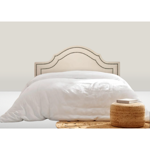 Cabeceira Casal Curva Dupla Tacha Luxo Estofada Com Tachas - 140x60cm Veludo Bege