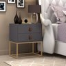 Mesa de Cabeceira Lateral para Cama Casal/queen Quarto Unic 45cm Cinza com Pes de Metal Dourado Luxo - 2