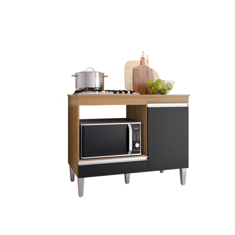Balcão Cozinha para Cooktop e Forno Microondas Carla Amendoa Preto