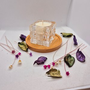 Velas Aromática com Porta Velas de Madeira Kit Presente Vela:cubo de Vidro