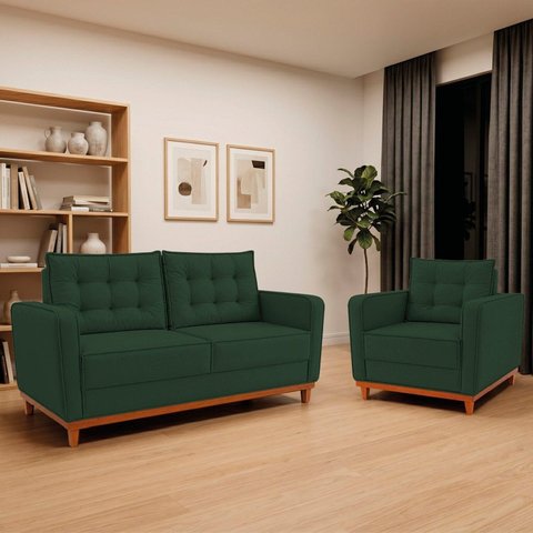 Kit Sofá 2 Lugares e 1 Poltrona Luxo Moderno Sala de Estar Linho Samuel