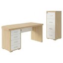Ver imagem 1 de Mesa Escritorio 4 Gavetas 180x80 cm e Armario Arquivo 132x47 cm 4 Gavetas Carvalho Branco Artany