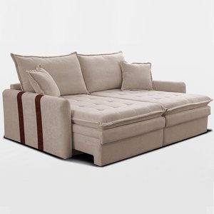 Sofá Baú sem Caixa Retrátil 1,60m Softgel Bonnie Boucle Bege Claro Cama Inbox